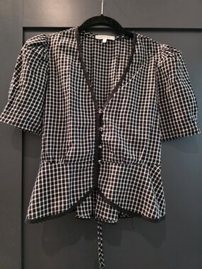 Wayf Black & White Gingham Puff Sleeve Blouse